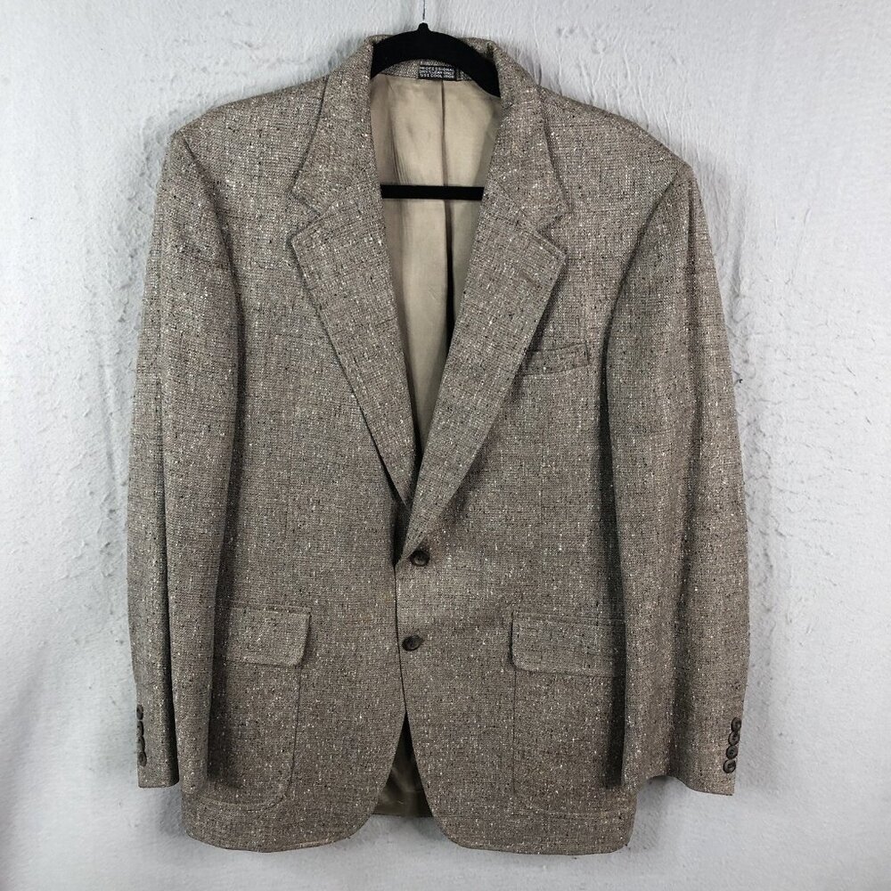 Vintage Christian Brooks Blazer Mens 42 Grey 100% Silk Sport Coat Jacket Career